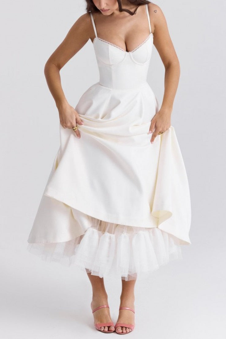 Spaghetti Strap Sweetheart Corset A-Line Midi Prom Dress - View 3
