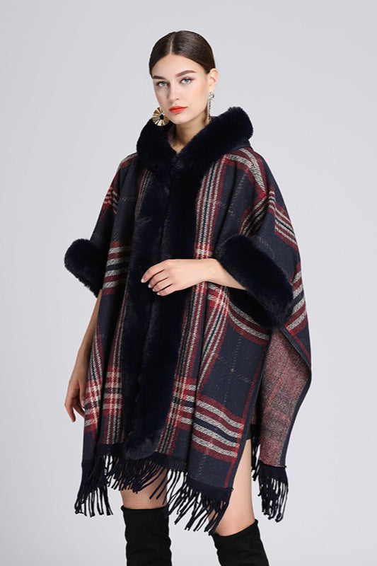 Plus Size Wool Cape Coat with Hood for Elegant Warmth