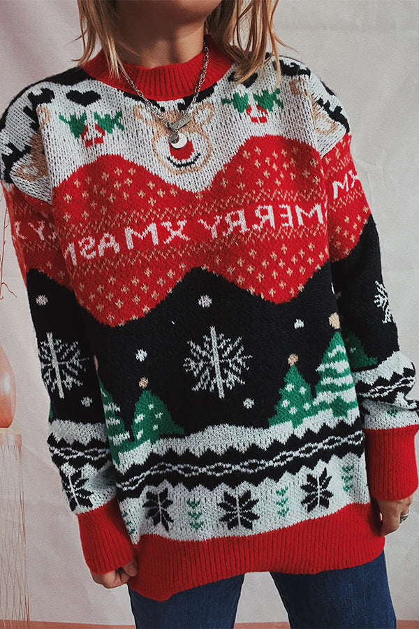Festive Christmas Pattern Knitted Long Sleeve Sweater