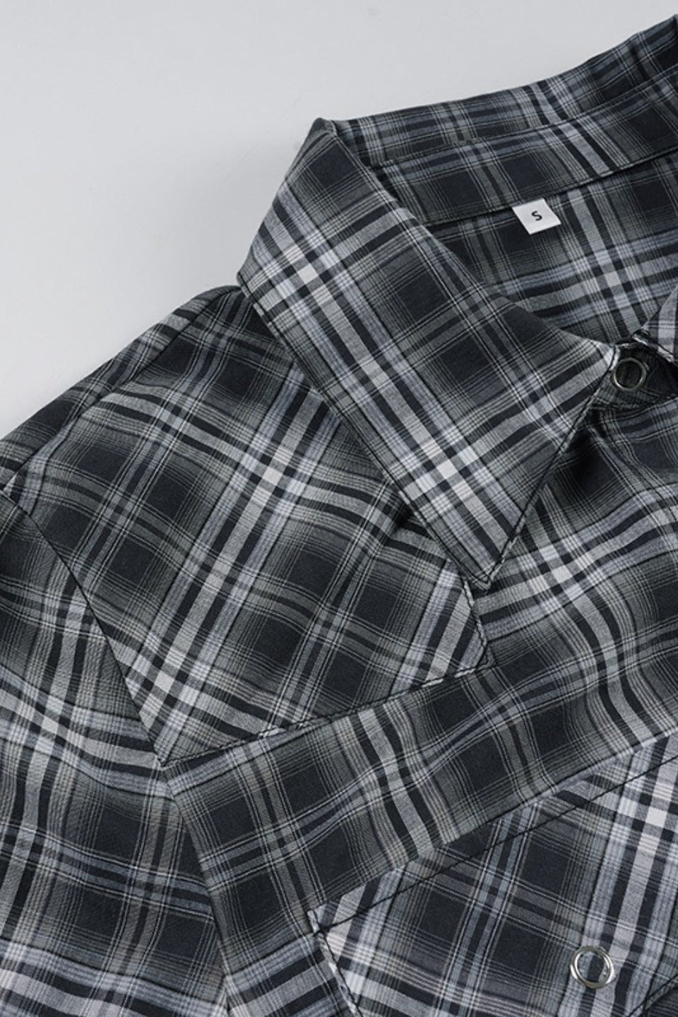 Retro Utility Checkered Blouse