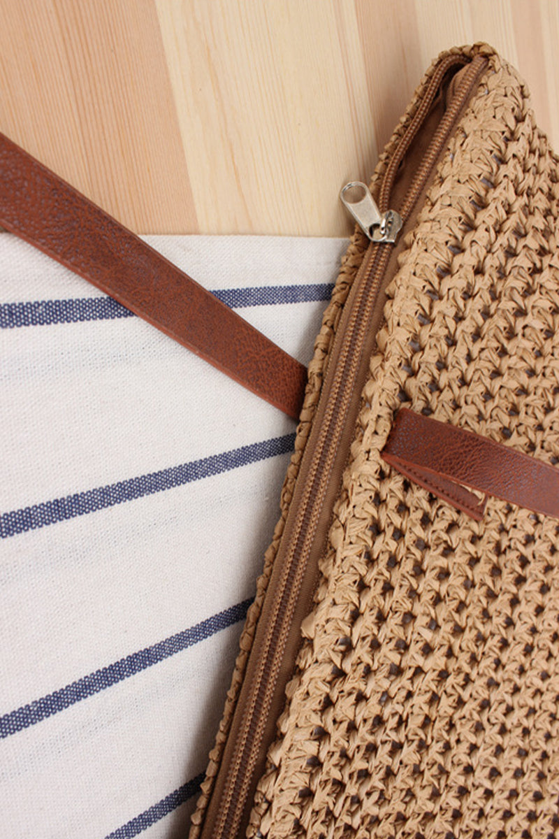 Trendy Leather Strap Woven Straw Beach Shoulder Bag - Fashionpara