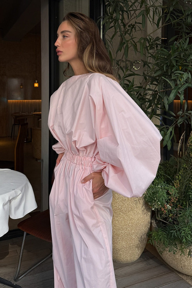 Balloon Sleeve Backless Wide Leg Jumpsuit