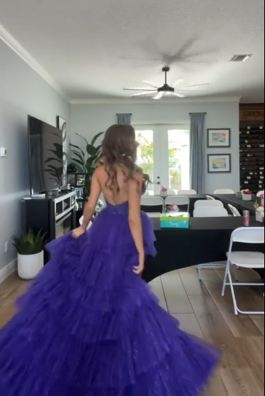 V Neck Purple Tiered Tulle Graduation Dress Evening Dress Prom Party Dress - Fashionpara