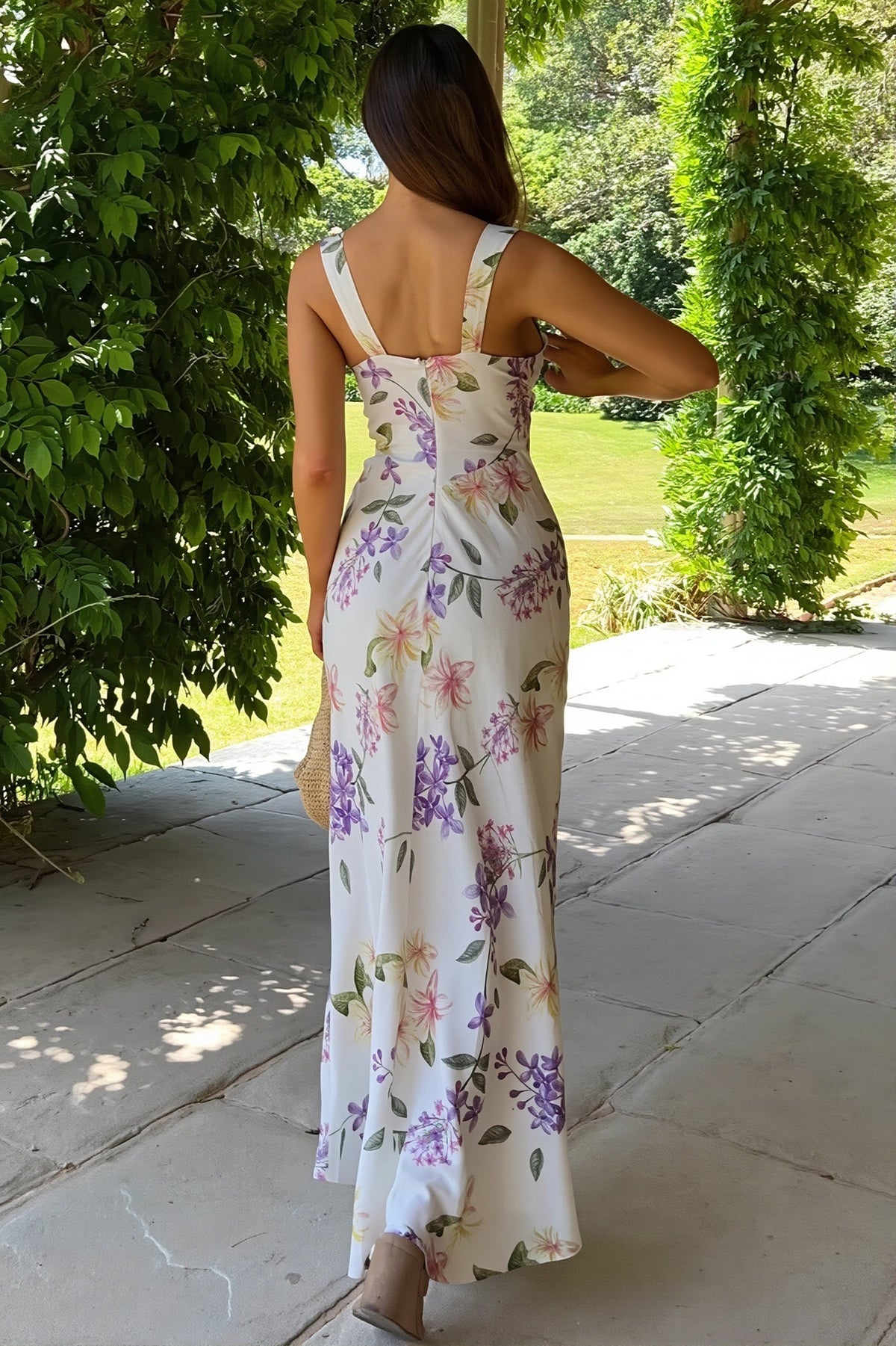 Floral V-Neck Sleeveless Bias Slip Maxi Dress 3