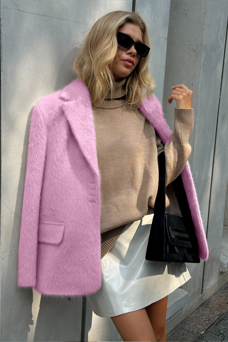 Long Sleeve Faux Fur Blazer