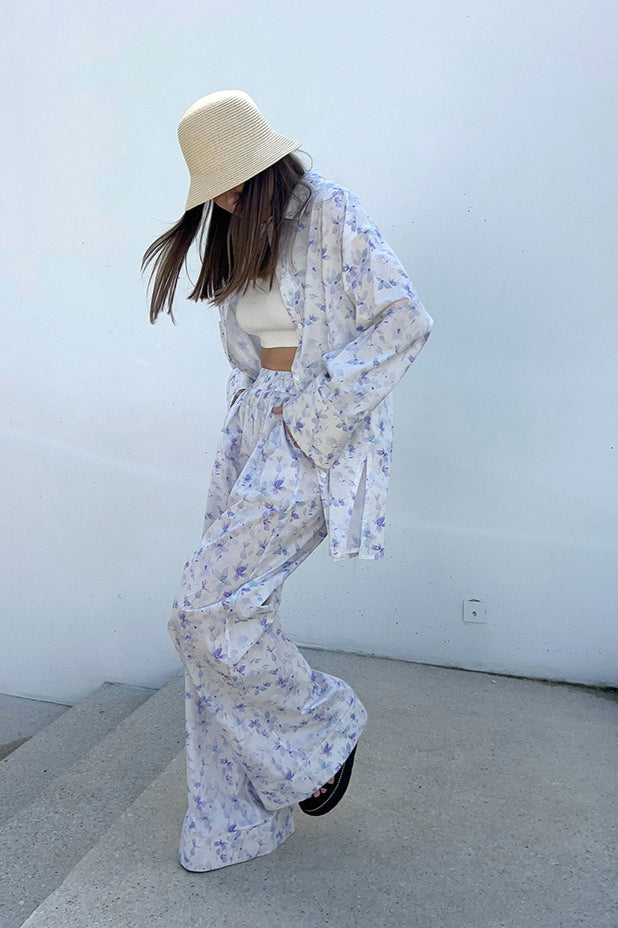 Floral Retro Shirt Pants Two Piece Set