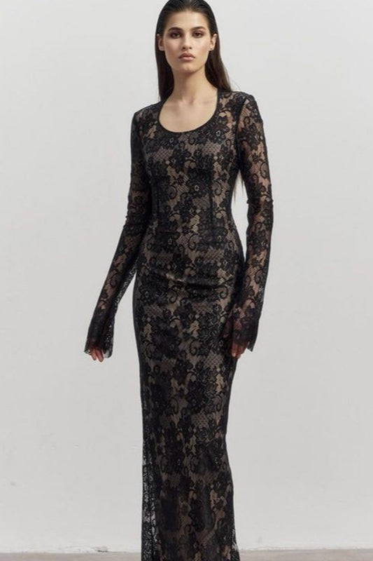 Elegant Long Sleeve Bodycon Maxi Lace Dress