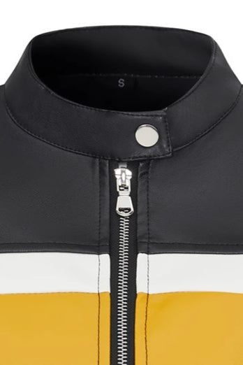 Colorblock PU Cropped Jacket 5