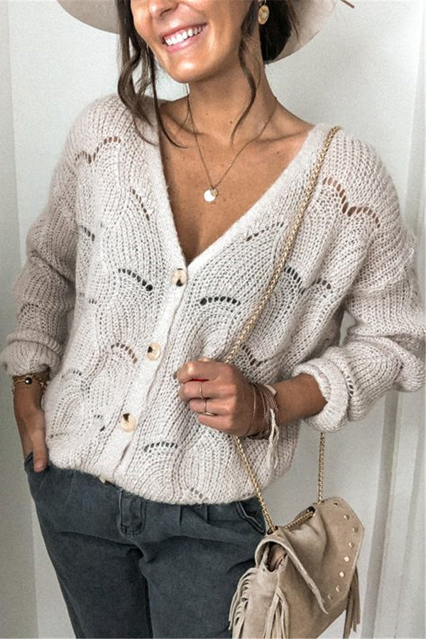 Chic V-neck Long Sleeve Knitted Cardigan for Stylish Comfort