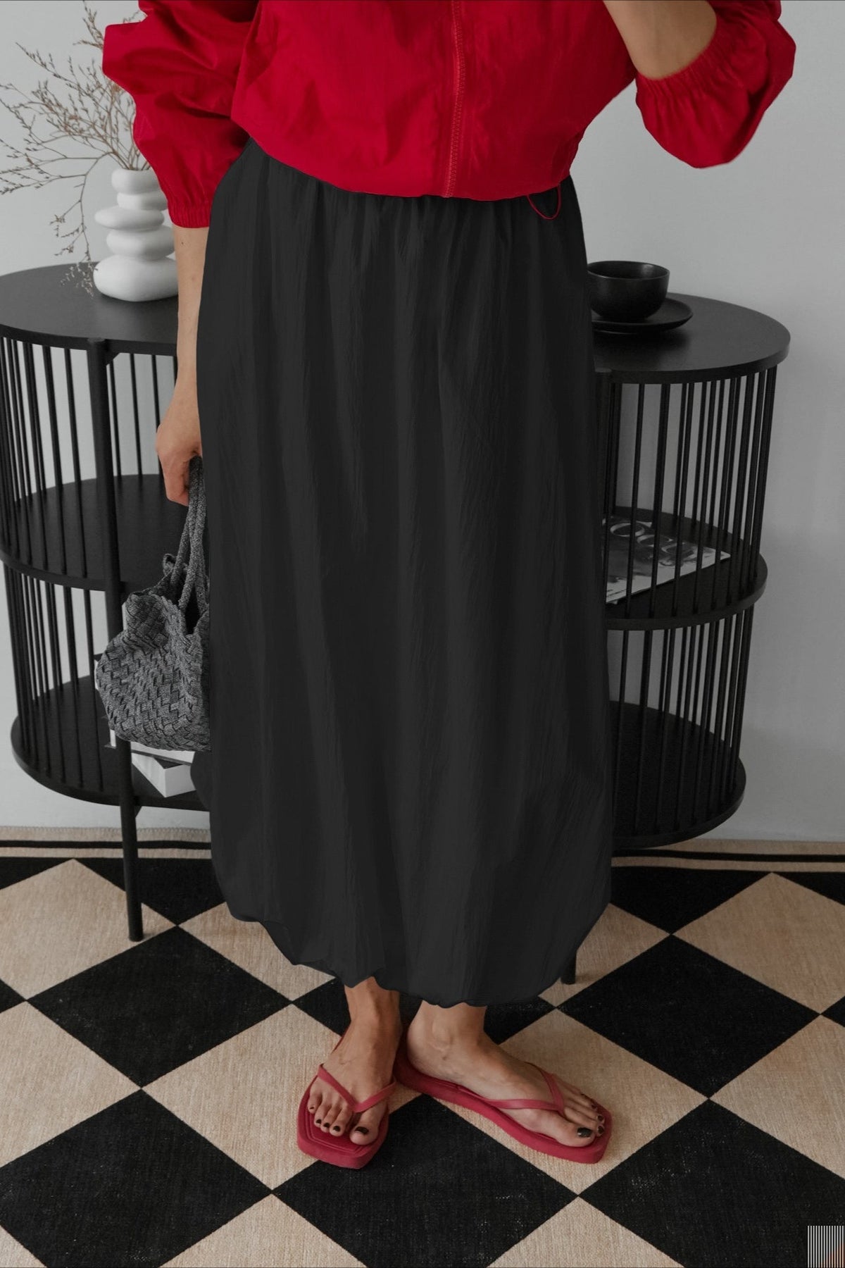 Balloon-Hem Maxi Skirt