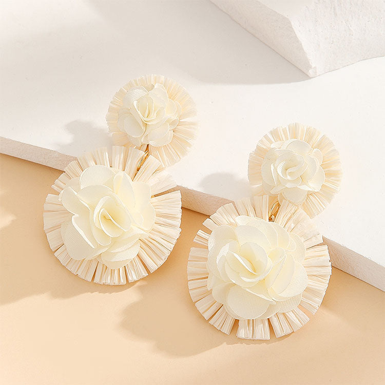 Raffia 3D Flower Earrings