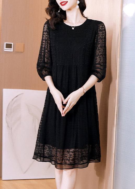 Sheer Geometric Panel Tiered Three Quarter Sleeve Mini Dress - View 3