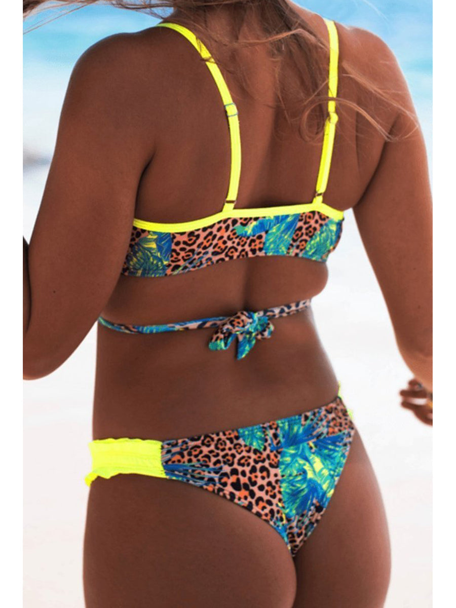 Wrap Leopard Printed Patchwork Blue Bikini Set - Fashionpara