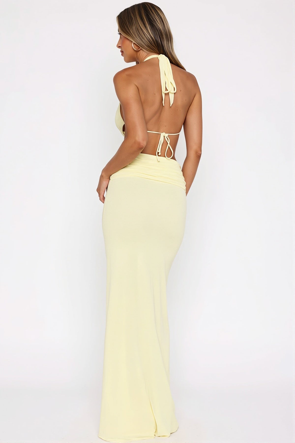 Halter Neck Plunge Cut Out Twist Front Maxi Gown