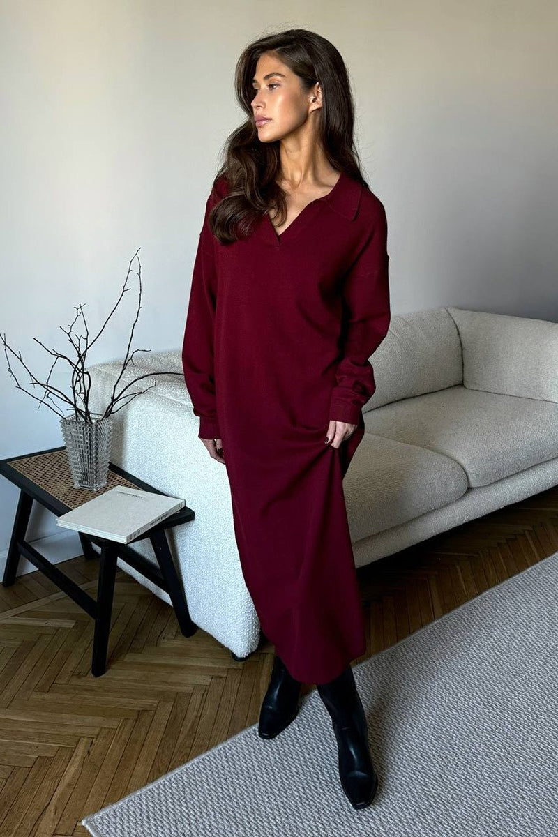 Vintage Red Polo Neck Knit Midi Dress