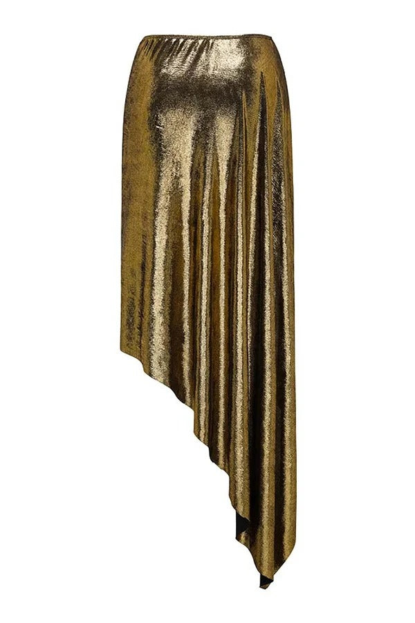 Solid Color Shiny Fabric Irregular Loose Beach Stretch Skirt - Fashionpara