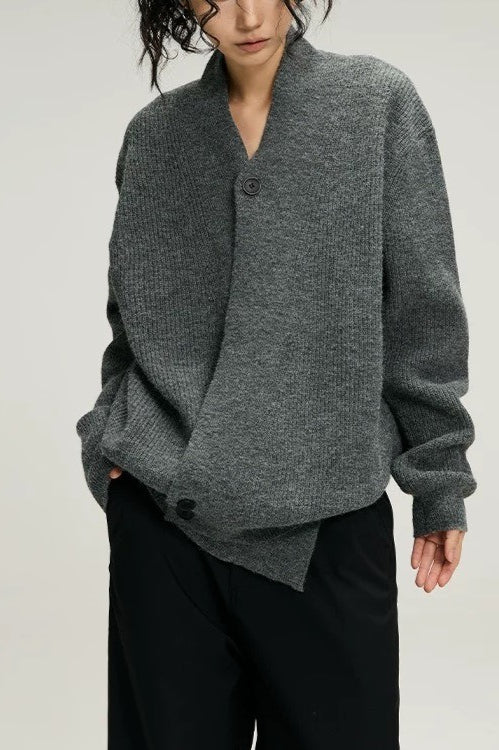 Chunky Knit Cross Button Sweater