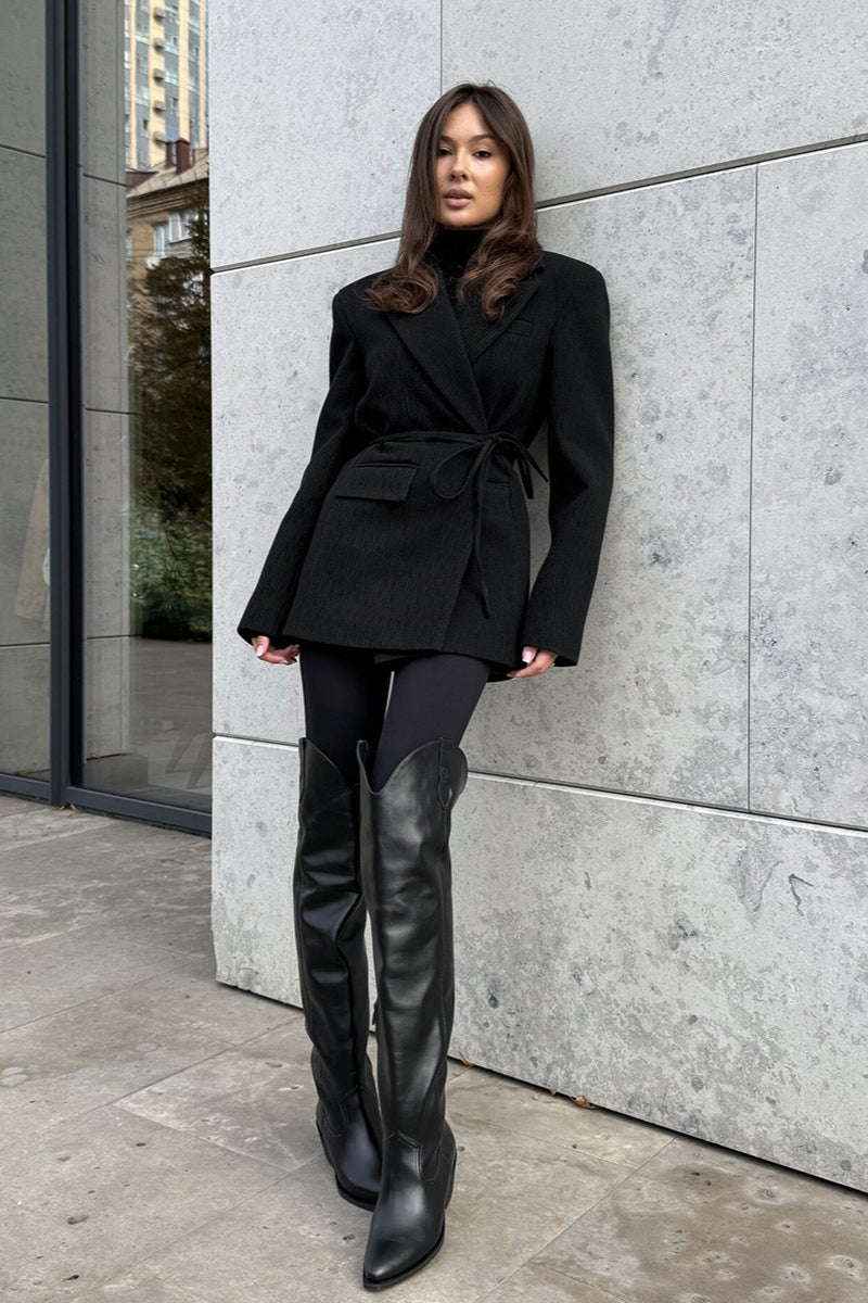 Notched Lapel Belted Tailored Blazer 3