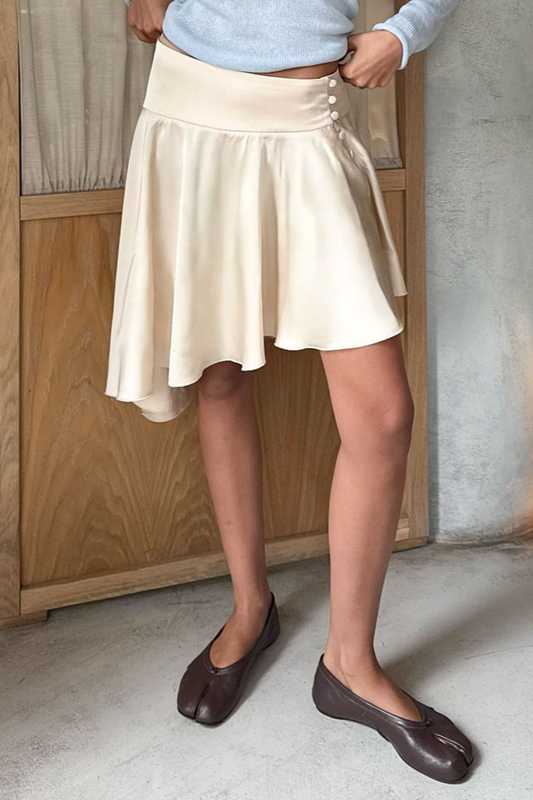 Satin Side Slit Asymmetrical Skirt