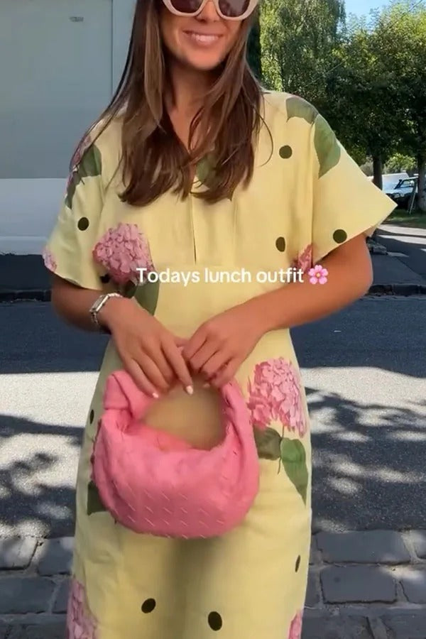 Jasmine Linen Blend Floral Polka Dot Wide Sleeve Shirt Maxi Dress - Fashionpara