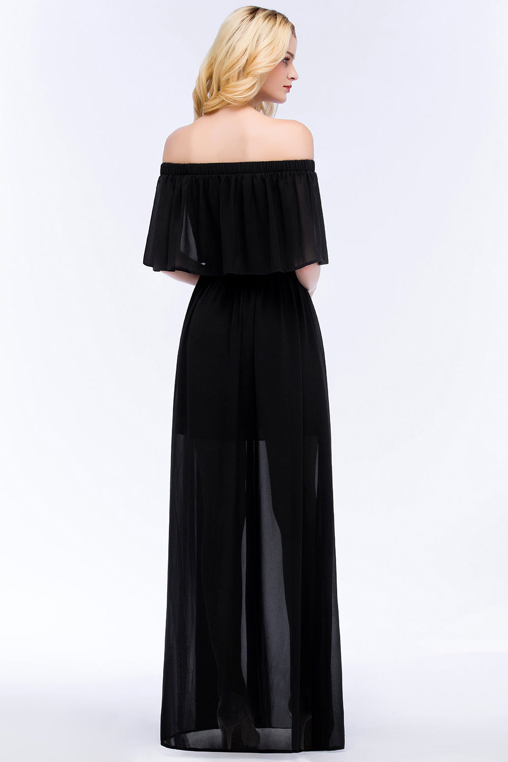 Affordable Black Off-the-shoulder Long Chiffon Bridesmaid Dresses - Fashionpara