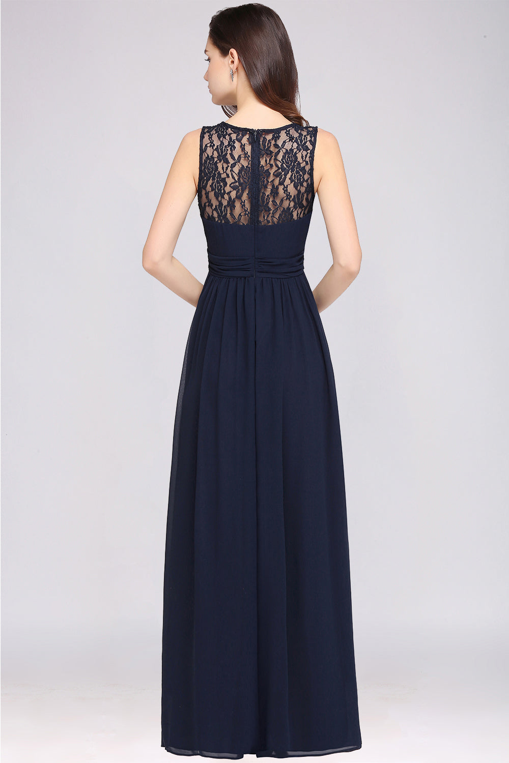 Affordable Chiffon Jewel Sleeveless Lace Bridesmaid Dresses with Ruffle - Fashionpara