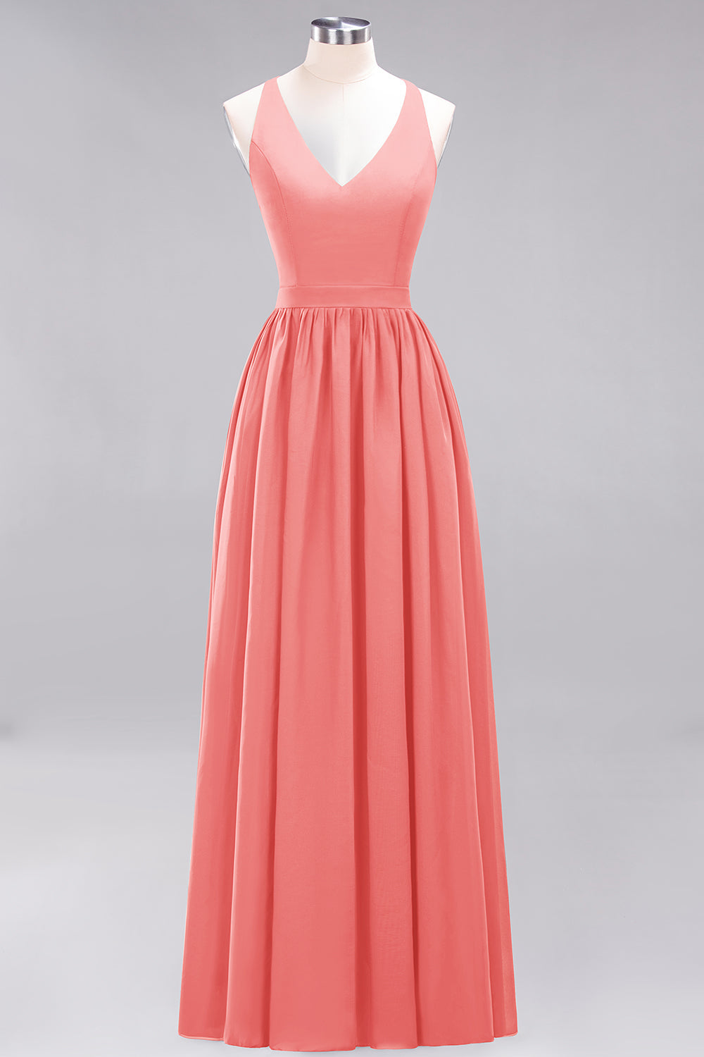 Affordable Chiffon V-Neck Sleeveless Lace Bridesmaid Dresses - Fashionpara