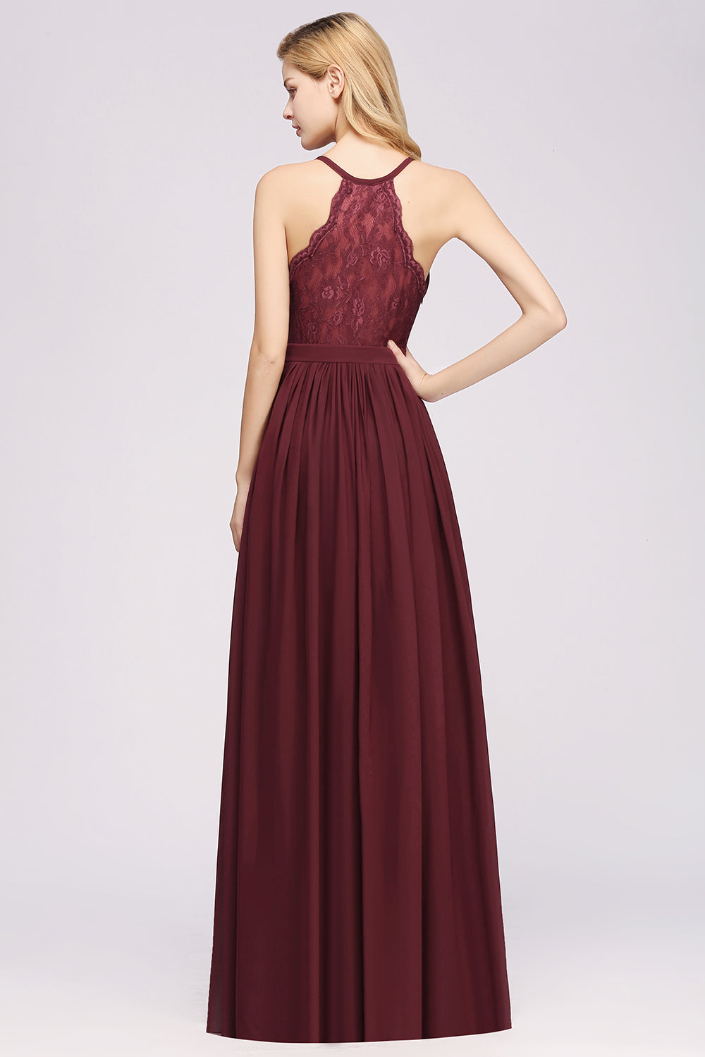Affordable Chiffon V-Neck Sleeveless Lace Bridesmaid Dresses - Fashionpara