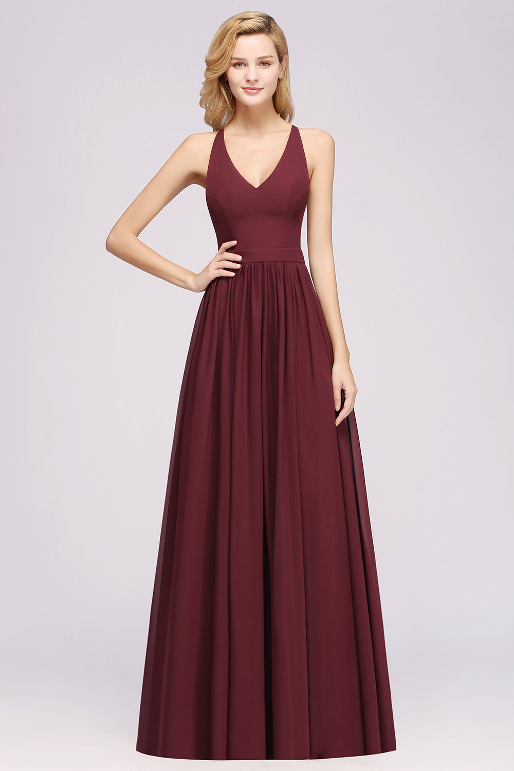 Affordable Chiffon V-Neck Sleeveless Lace Bridesmaid Dresses - Fashionpara