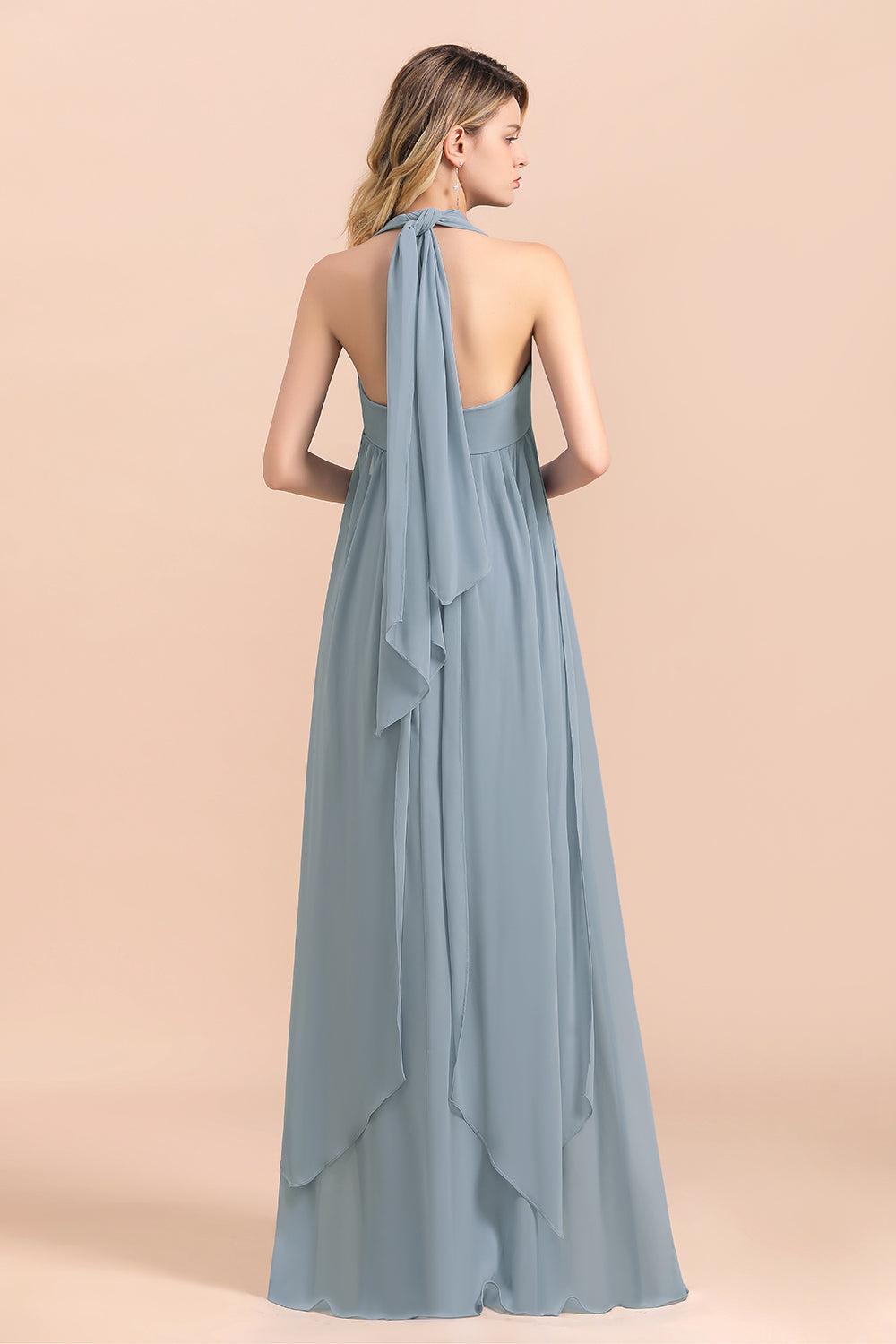 Affordable Dusty Blue Ruffle Convertible Bridemsiad Dress - Fashionpara