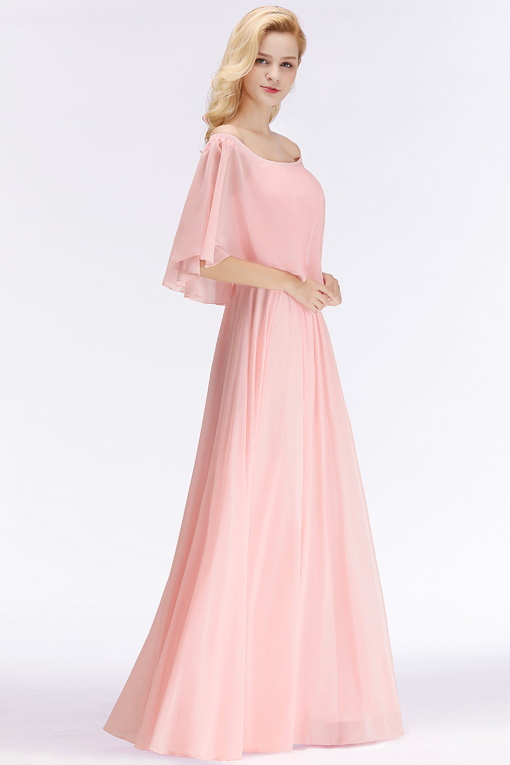Affordable Flounced Crinkle Halter Bridesmaid dresses Modest Pink Chiffon Wedding Party Dress - Fashionpara