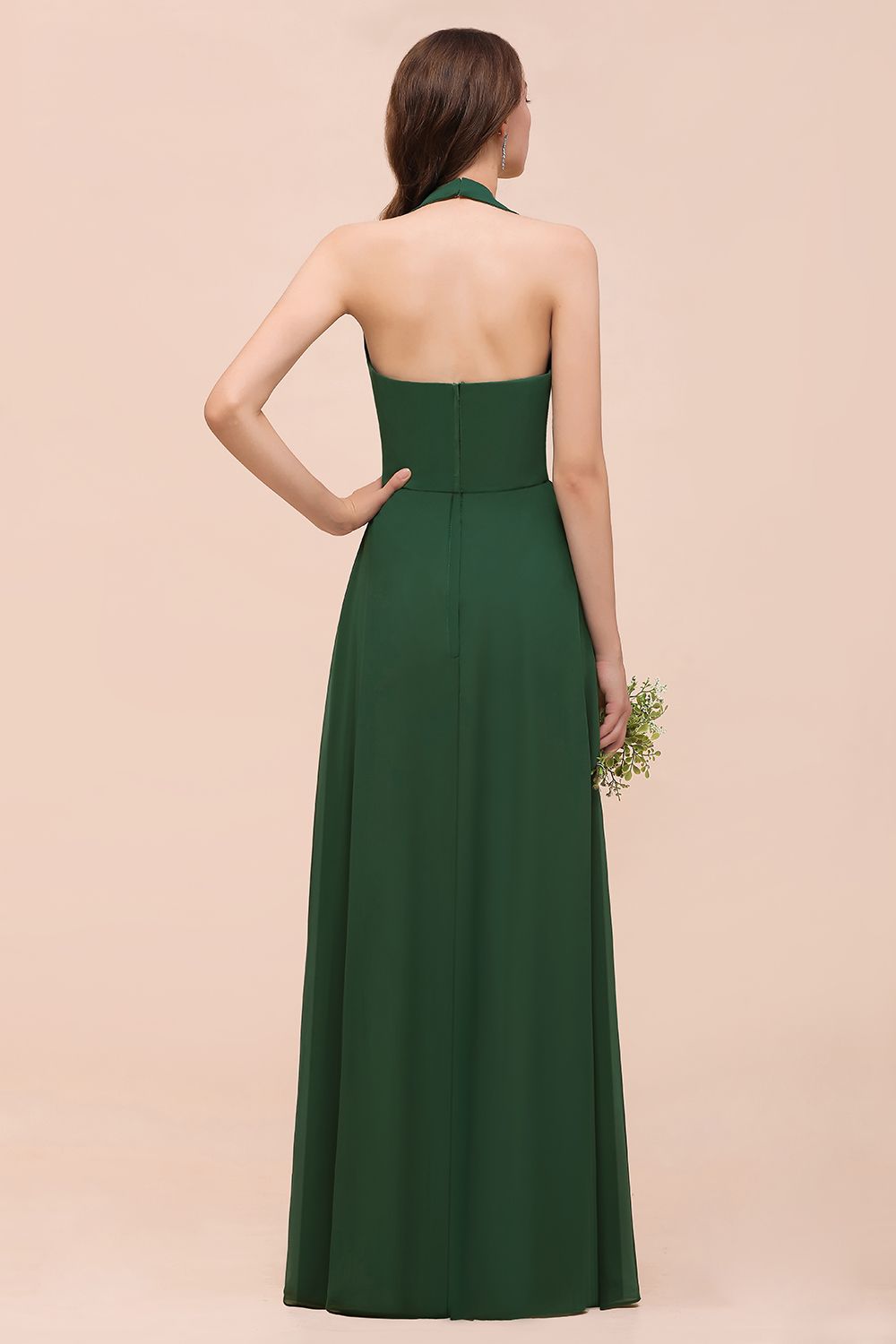 Affordable Halter Beading Ruffle Dark Green Bridesmaid Dresses With Shawl - Fashionpara