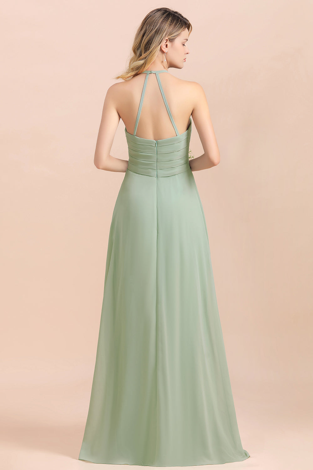 Affordable Halter Sweetheart Chiffon Dusty Sage Bridesmaid dresses - Fashionpara