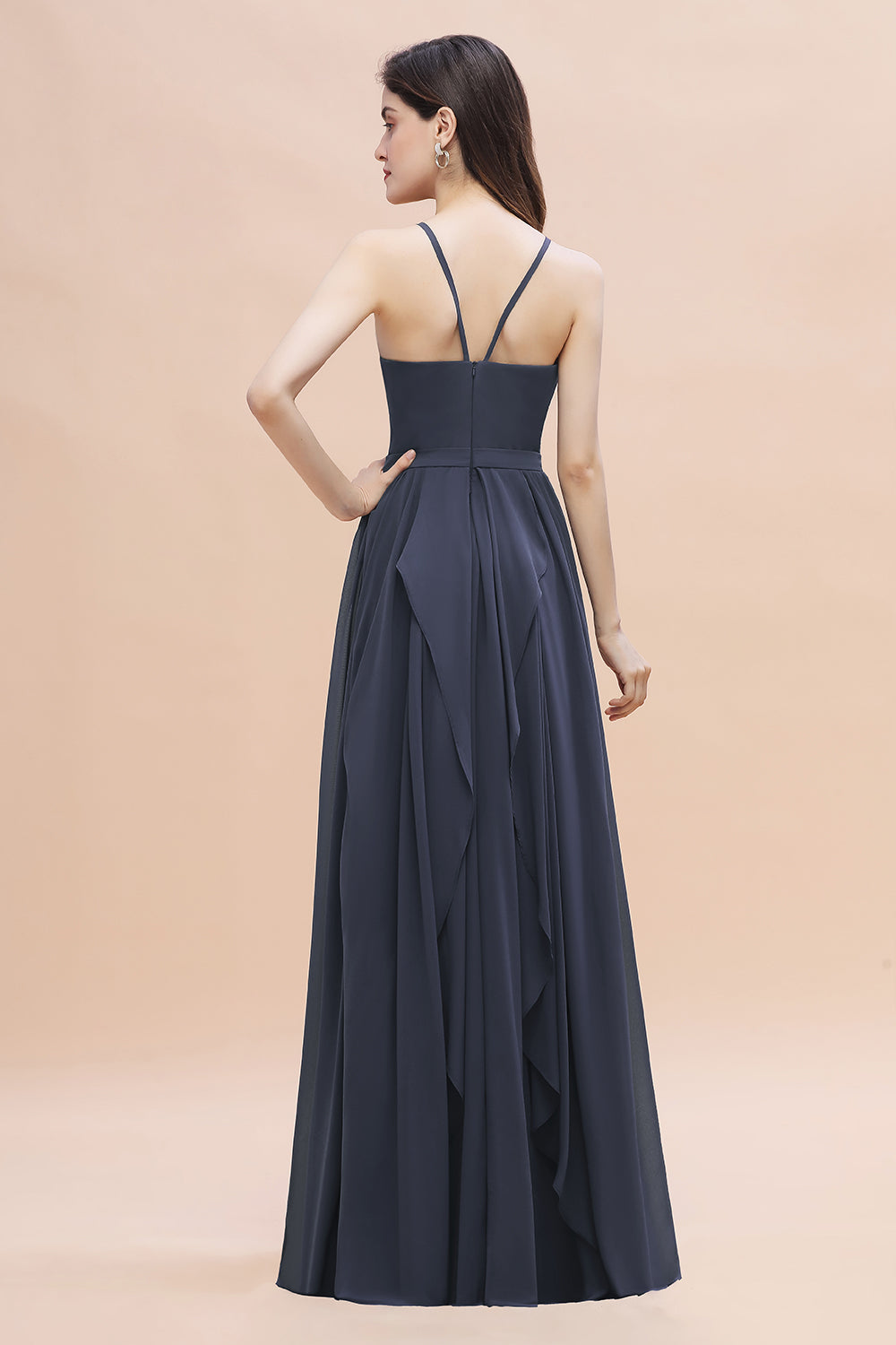 Affordable Jewel Sleeveless Stormy Chiffon Bridesmaid Dresses with Ruffles - Fashionpara