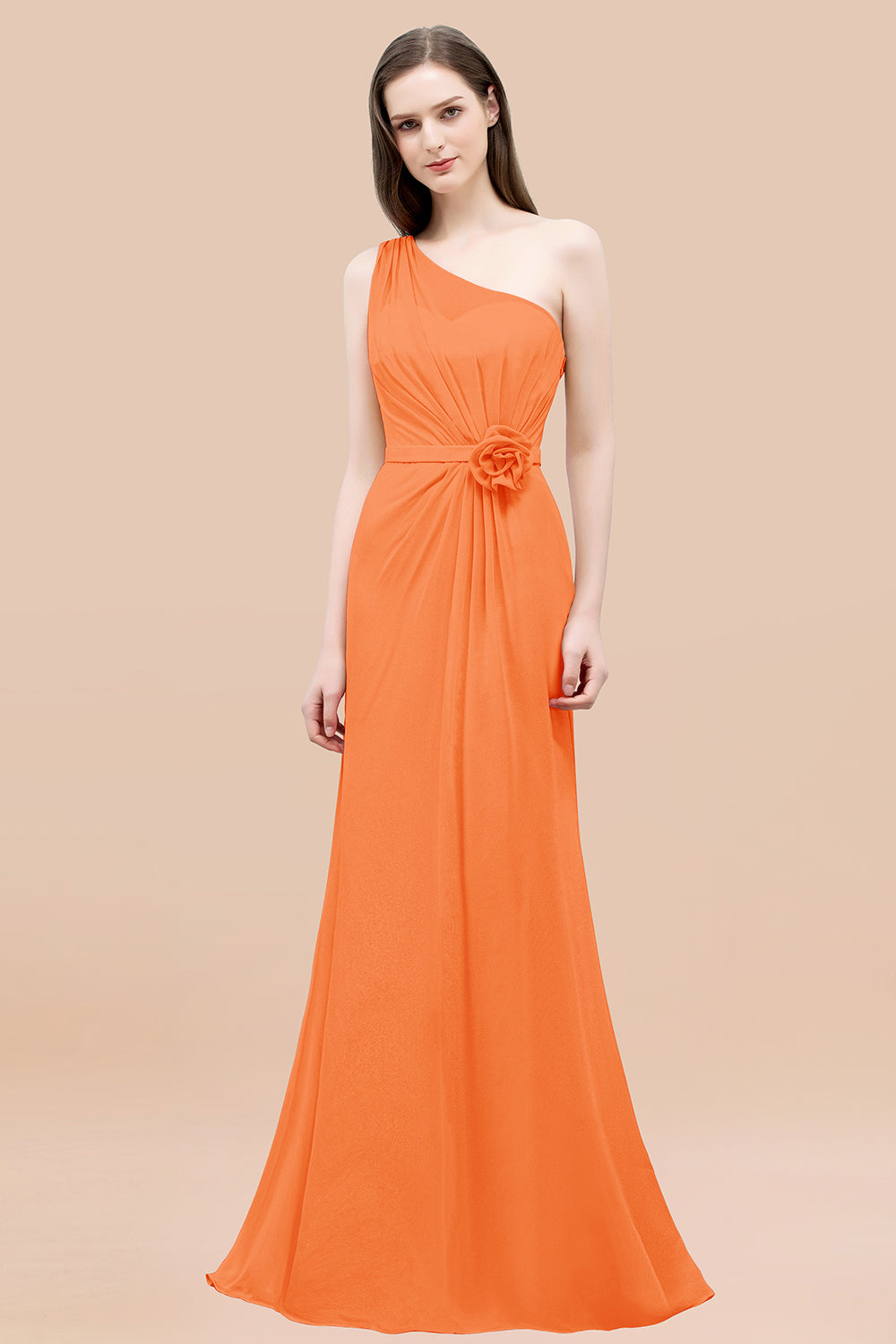 Affordable Mermaid One shoulder Pink Bridesmaid dresses with Flowers - Fashionpara