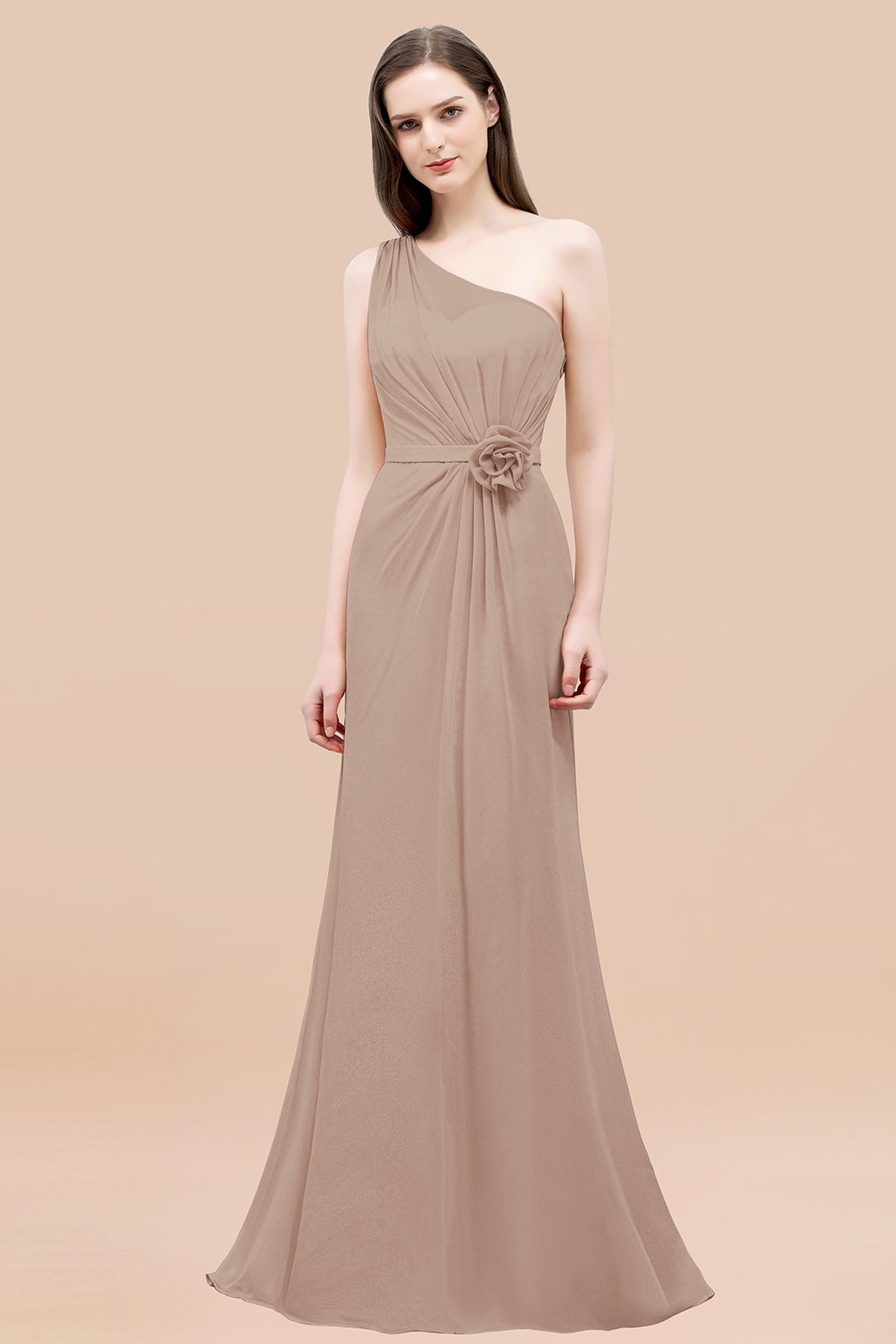 Affordable Mermaid One shoulder Pink Bridesmaid dresses with Flowers - Fashionpara