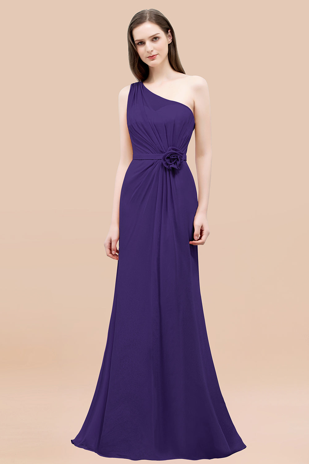 Affordable Mermaid One shoulder Pink Bridesmaid dresses with Flowers - Fashionpara