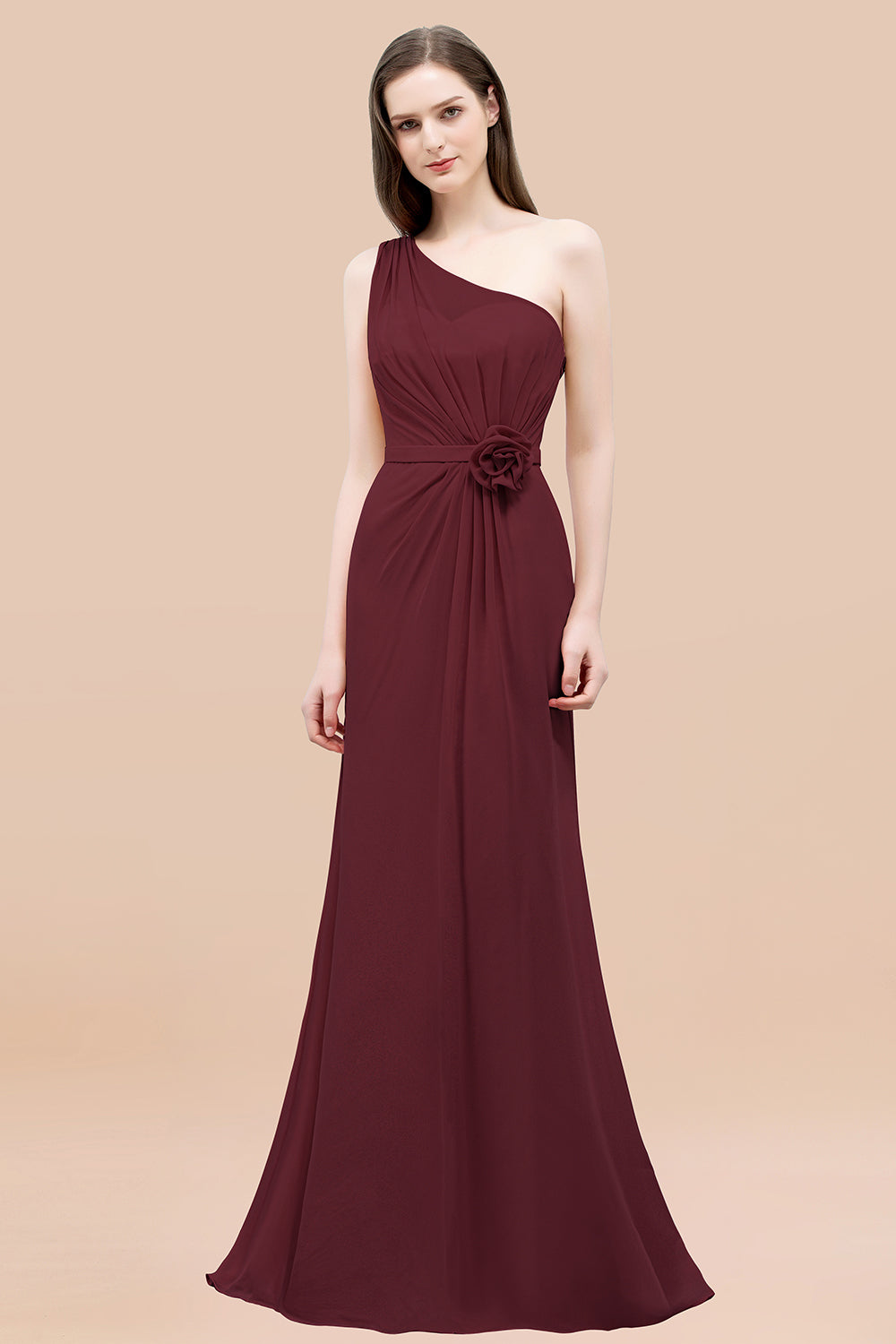 Affordable Mermaid One shoulder Pink Bridesmaid dresses with Flowers - Fashionpara