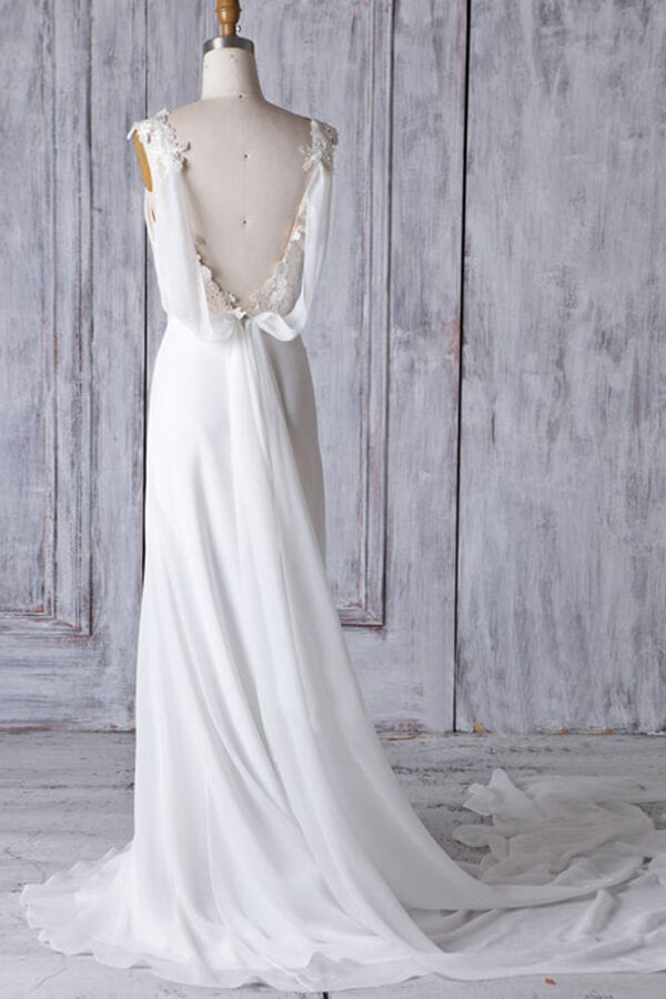 Affordable Sheath Chiffon Wedding Dress Appliques Sleeveless Backless Bridal Gowns On Sale - Fashionpara