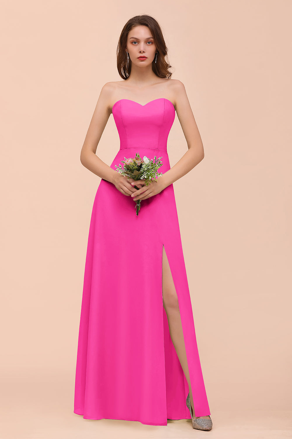 Affordable Strapless Front Slit Long Dusty Sage Bridesmaid Dresses - Fashionpara