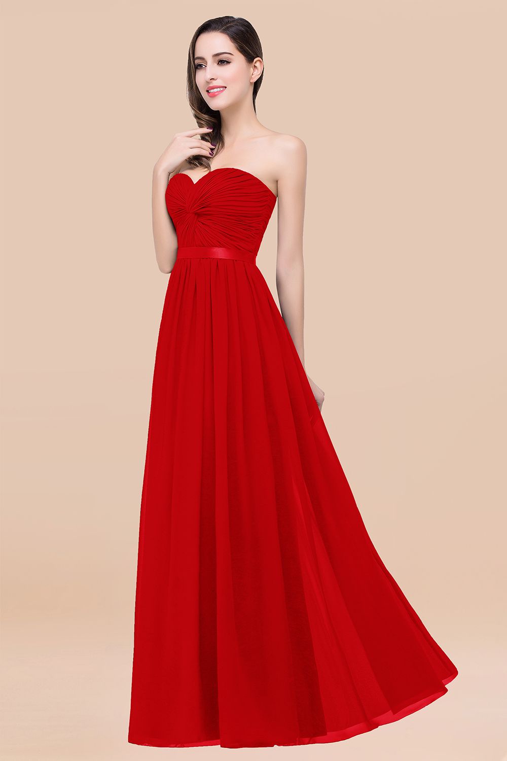 Affordable Sweetheart Ruffle Navy Chiffon Bridesmaid Dresses With Ribbon - Fashionpara