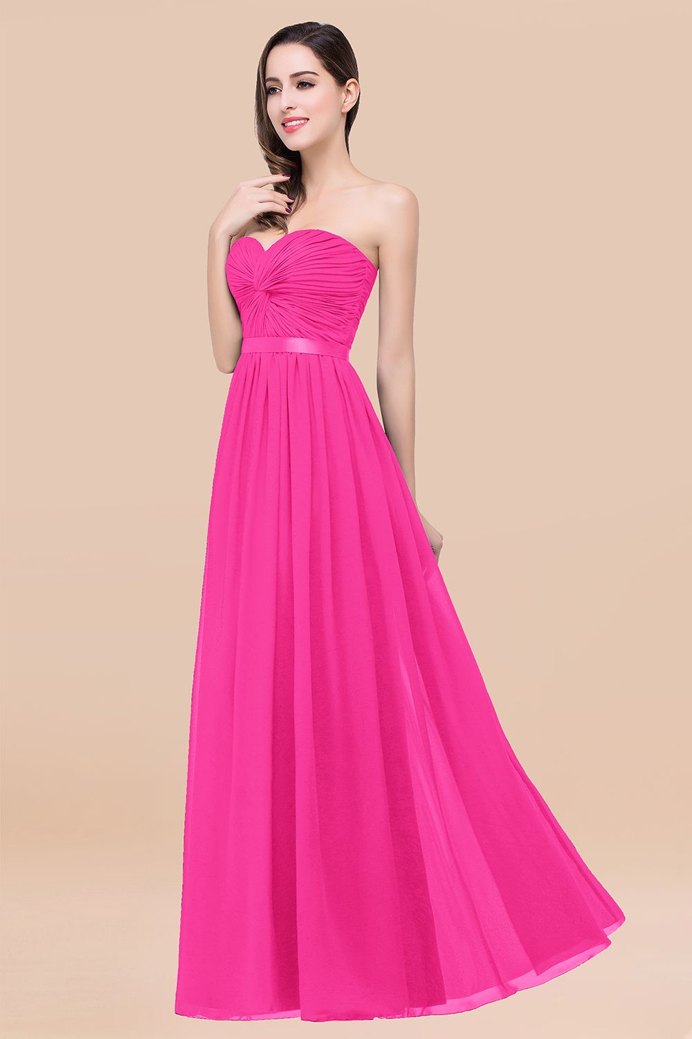 Affordable Sweetheart Ruffle Navy Chiffon Bridesmaid Dresses With Ribbon - Fashionpara
