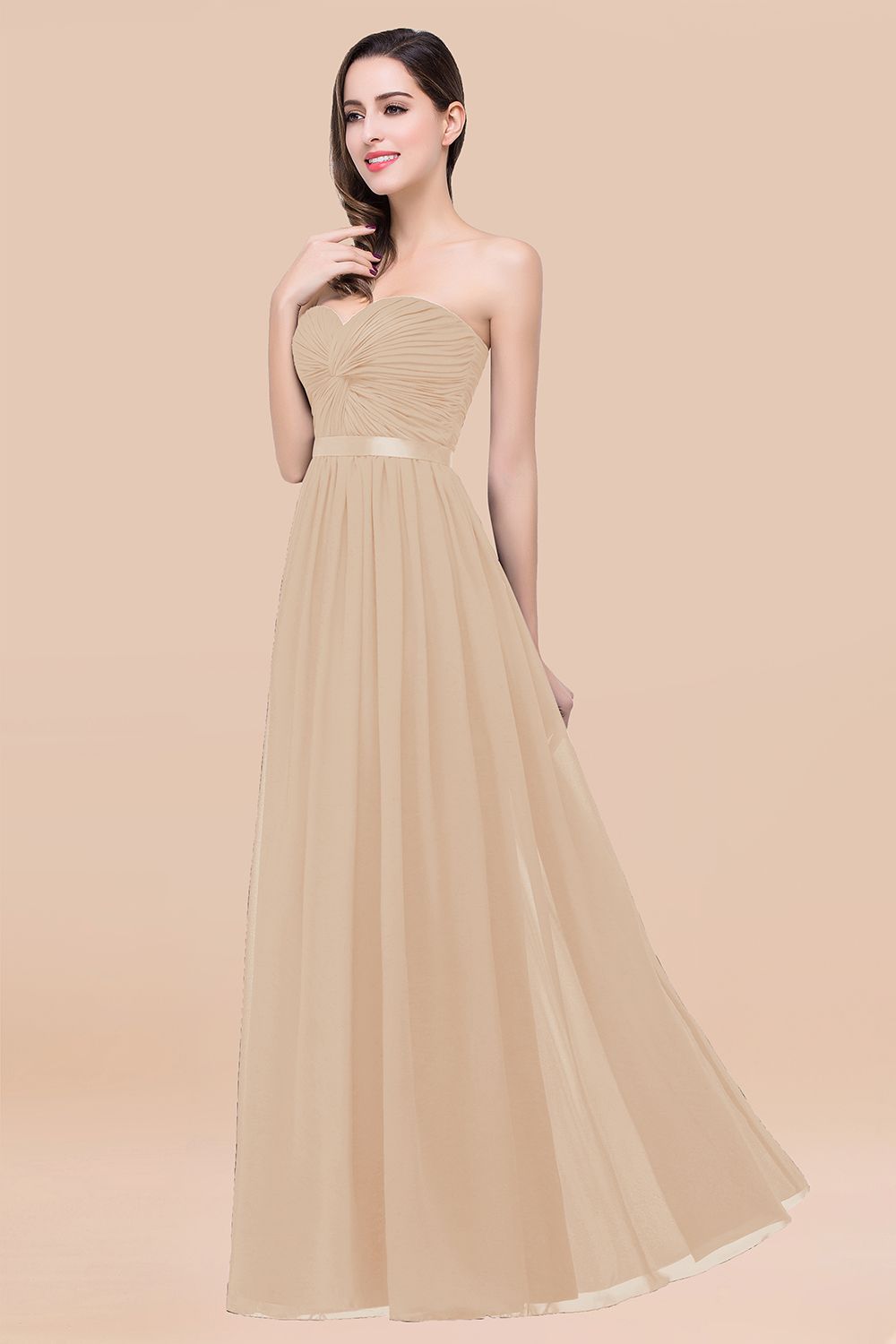 Affordable Sweetheart Ruffle Navy Chiffon Bridesmaid Dresses With Ribbon - Fashionpara
