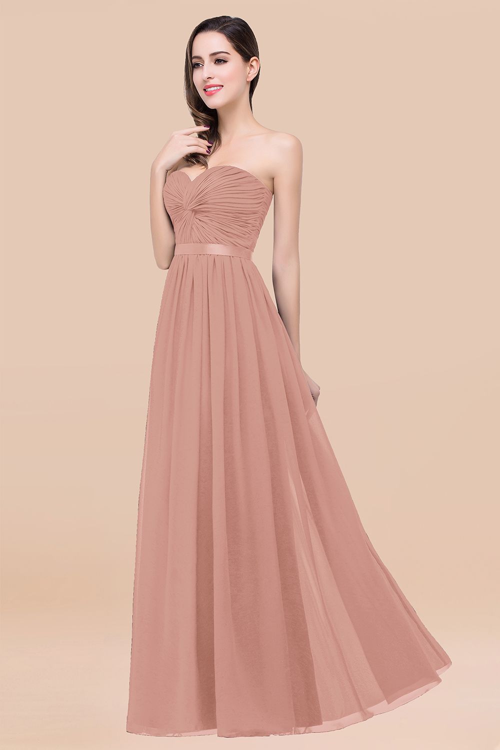 Affordable Sweetheart Ruffle Navy Chiffon Bridesmaid Dresses With Ribbon - Fashionpara