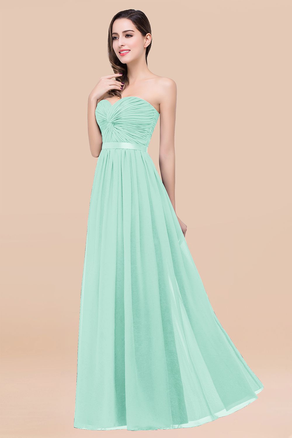 Affordable Sweetheart Ruffle Navy Chiffon Bridesmaid Dresses With Ribbon