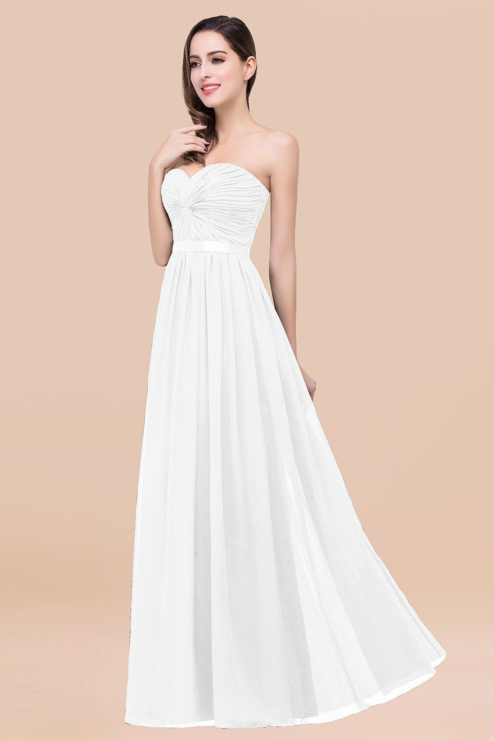 Affordable Sweetheart Ruffle Navy Chiffon Bridesmaid Dresses With Ribbon - Fashionpara