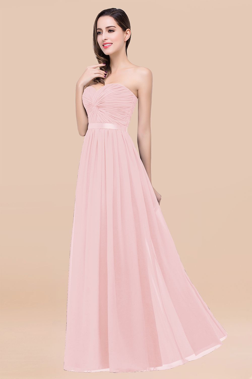 Affordable Sweetheart Ruffle Navy Chiffon Bridesmaid Dresses With Ribbon - Fashionpara