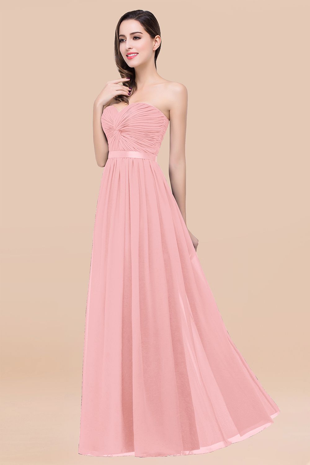 Affordable Sweetheart Ruffle Navy Chiffon Bridesmaid Dresses With Ribbon - Fashionpara
