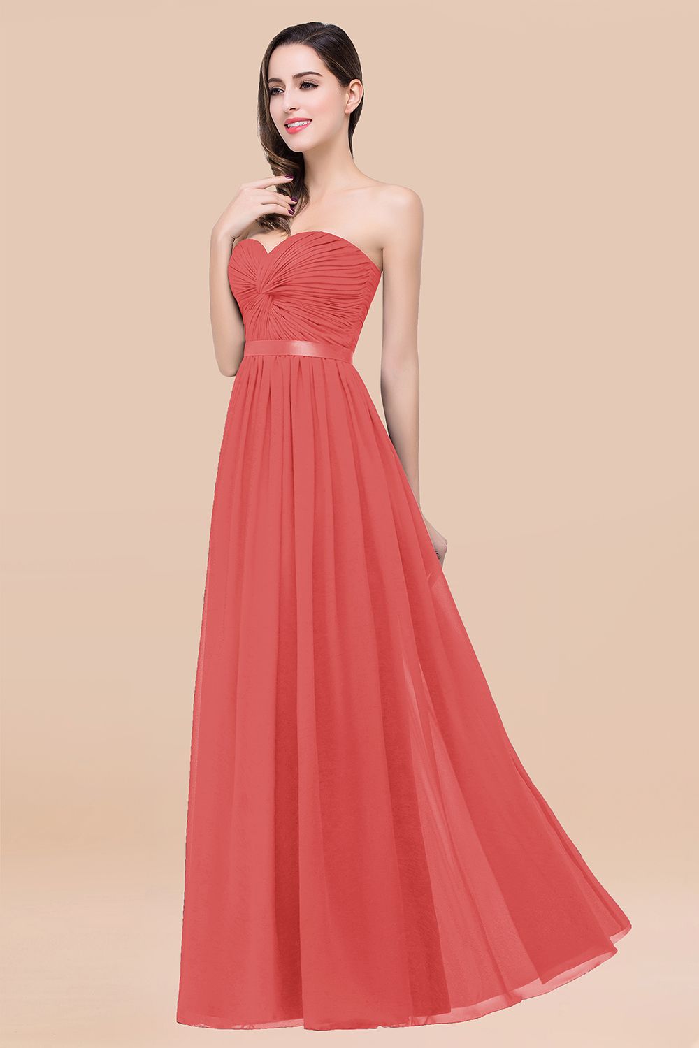 Affordable Sweetheart Ruffle Navy Chiffon Bridesmaid Dresses With Ribbon - Fashionpara