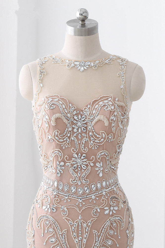 Affordable Tulle Jewel Sleeveless Mermaid Prom Dress with Appliques - Fashionpara